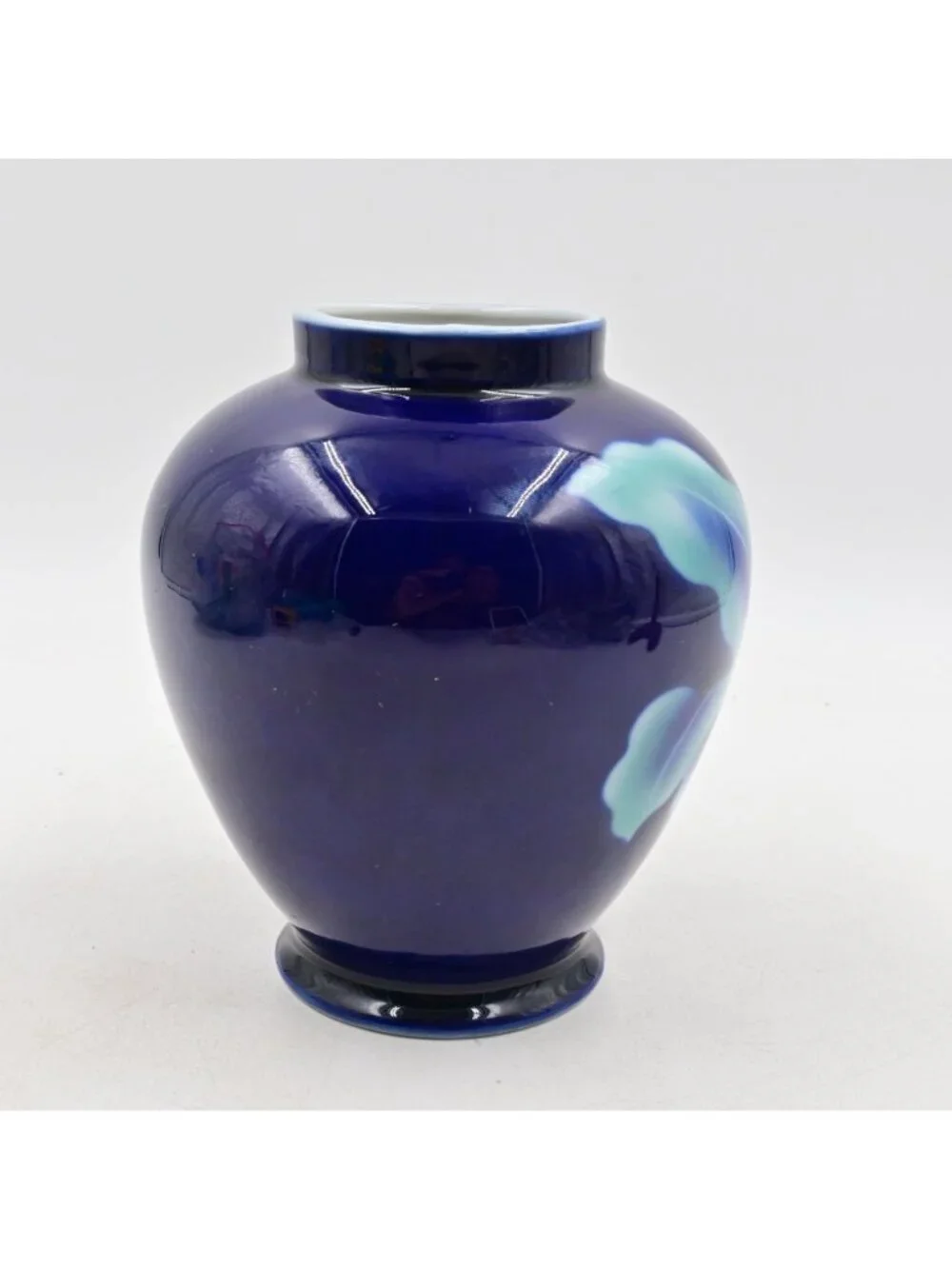 Vintage Japanese Pottery of Kyo Porcelain Vase Cobalt Blue Red Berries Leaf 6